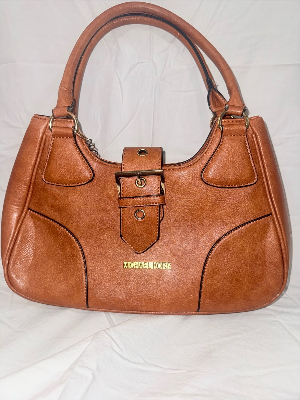 Michael Kors Cognac Leather Shoulder Bag with Gold Hardware
